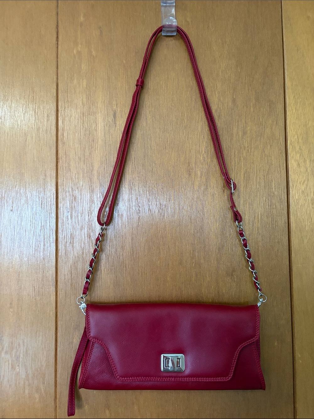Derek Alexander Women's Red Leather Crossbody Bag with Chain Strap